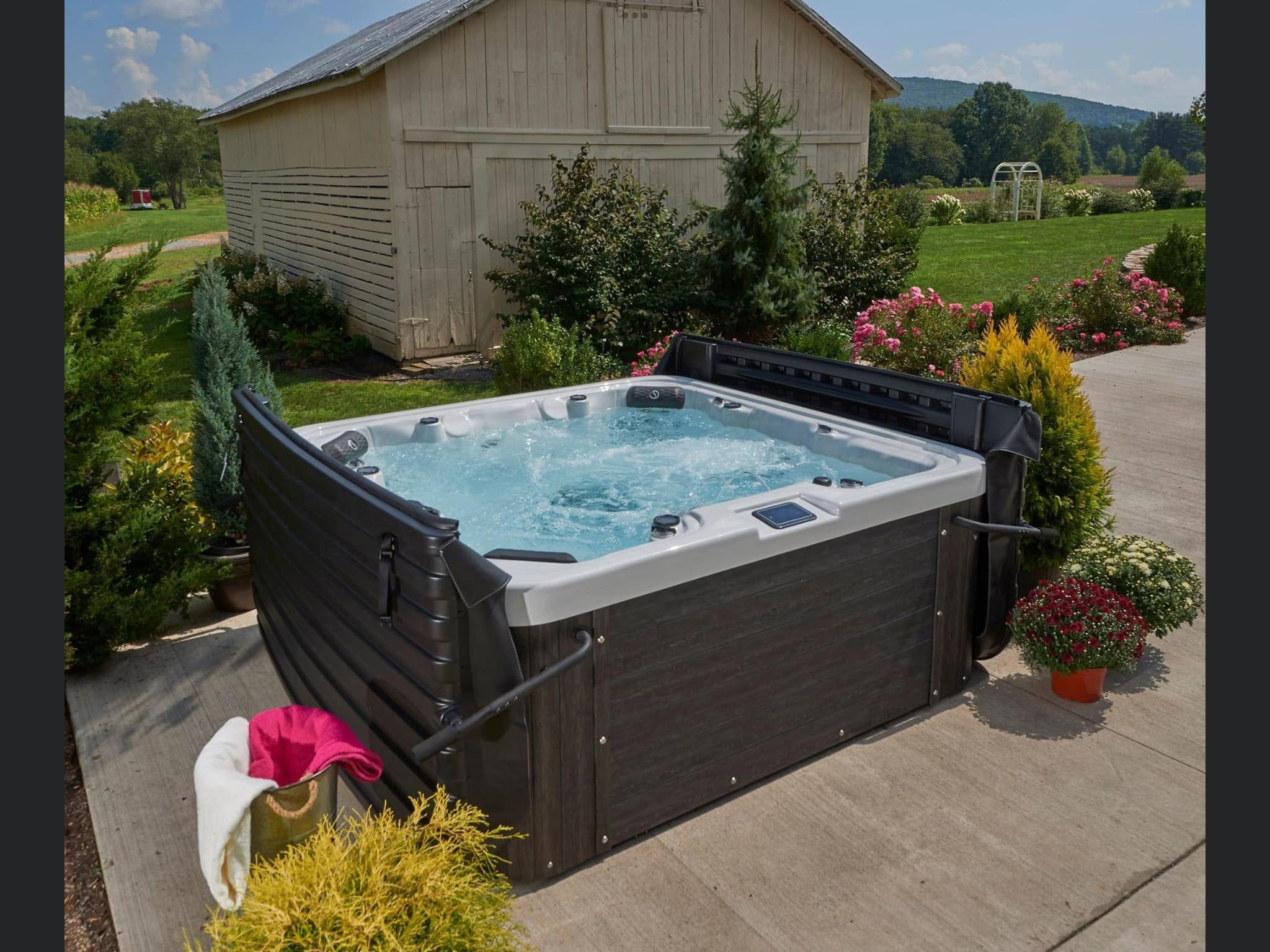 Outdoor hot tub and spa in New Jersey backyard